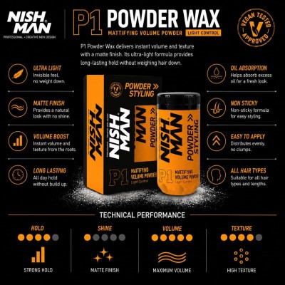 Nishman P1 Mattifying Volume Powder Light Control - ypač lengva plaukų formavimo pudra, 20 g