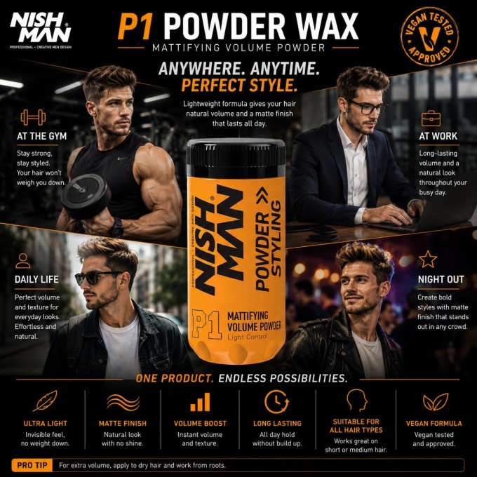 Nishman P1 Mattifying Volume Powder Light Control - ypač lengva plaukų formavimo pudra, 20 g