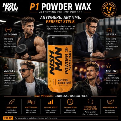 Nishman P1 Mattifying Volume Powder Light Control - ypač lengva plaukų formavimo pudra, 20 g