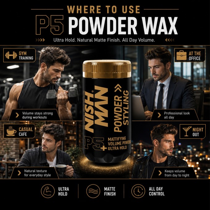 Nishman P5 Mattifying Volume Powder Ultra Hold - plaukų formavimo pudra vyrams, 20 g