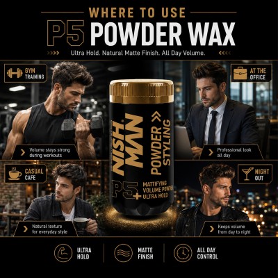 Nishman P5 Mattifying Volume Powder Ultra Hold - plaukų formavimo pudra vyrams, 20 g