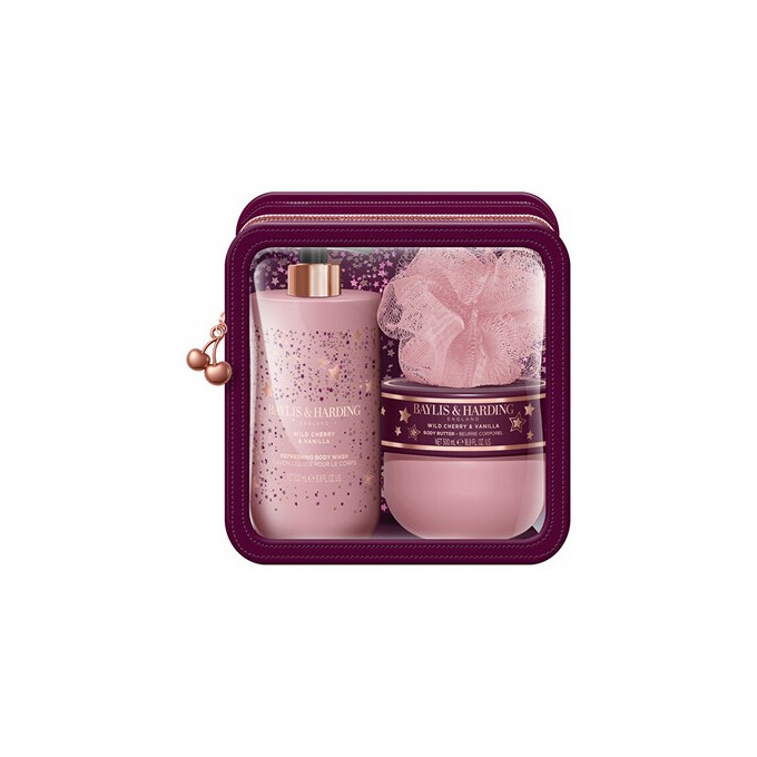 Baylis & Harding Body Care Duo Cosmetic Box ( Wild Cherry & Vanilla ) - Dárková sada péče o tělo v taštičce ( 3 ks )