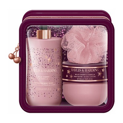 Baylis & Harding Body Care Duo Cosmetic Box ( Wild Cherry & Vanilla ) - Dárková sada péče o tělo v taštičce ( 3 ks )