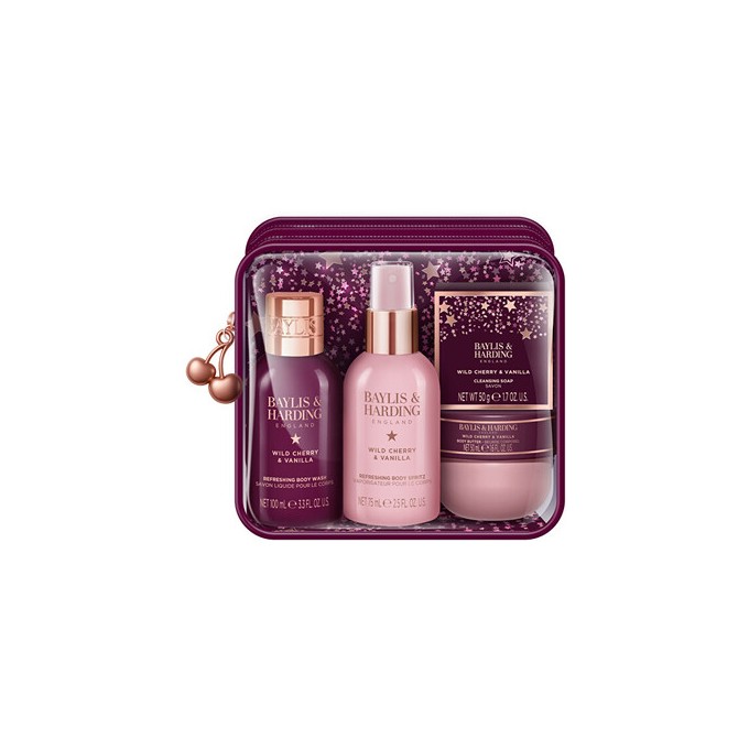 Baylis & Harding Luxury Bath & Body Care Set ( Wild Cherry & Vanilla ) - Dárková sada péče o tělo v taštičce ( 4 ks )