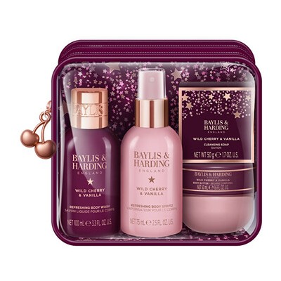 Baylis & Harding Luxury Bath & Body Care Set ( Wild Cherry & Vanilla ) - Dárková sada péče o tělo v taštičce ( 4 ks )