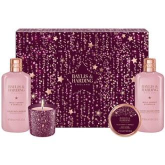 Baylis & Harding Luxury Gift Set with Candle ( Wild Cherry & Vanilla ) - Dárková sada péče o tělo se svíčkou ( 4 ks )