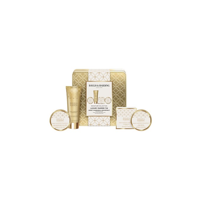 Baylis & Harding Luxury Pamper Tin ( Mandarinka & Grapefruit ) - Dárková sada péče o tělo v plechové dóze ( 4 ks )