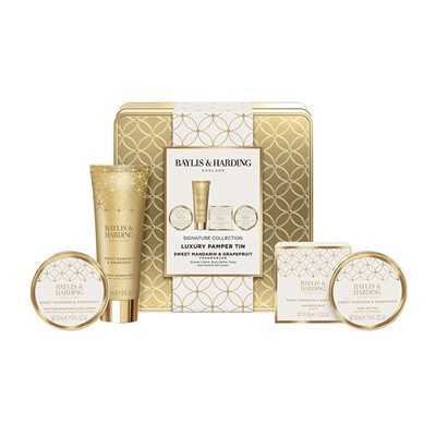 Baylis & Harding Luxury Pamper Tin ( Mandarinka & Grapefruit ) - Dárková sada péče o tělo v plechové dóze ( 4 ks )