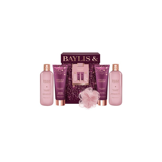 Baylis & Harding Pamper Beauty Box ( Wild Cherry & Vanilla ) - Dárková sada péče o tělo v krabičce ( 5 ks )