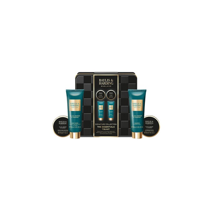 Baylis & Harding Man Body Care Gift Set in a Tin Box ( Black Pepper & Ginseng ) - Dárková sada v plechové dóze ( 4 ks )