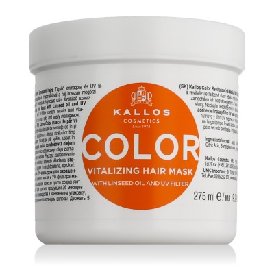 Kallos Cosmetics Color With Linseed Oil And UV Filtr plaukų kaukė, 275 ml