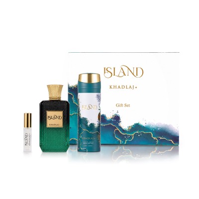 Khadlaj Island Extrait de Parfum 100 ml + Extrait de Parfum MINI 8 ml + DEO VAPO 200 ml – unisex kvepalų rinkinys