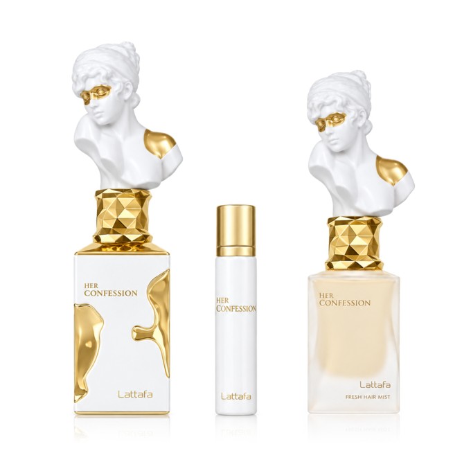 Lattafa Her Confession EDP 100 ml + EDP MINI 12 ml + Hair Mist 50 ml – kvepalų rinkinys moterims