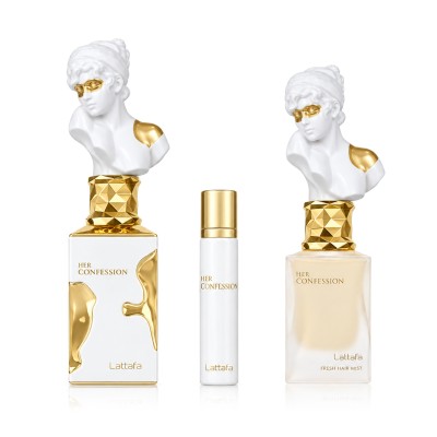 Lattafa Her Confession EDP 100 ml + EDP MINI 12 ml + Hair Mist 50 ml – kvepalų rinkinys moterims