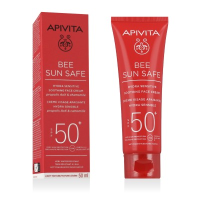 Apivita Bee Sun Safe Hydra Sensitive Soothing Face SPF 50+ drėkinamasis kremas su SPF, 50 ml
