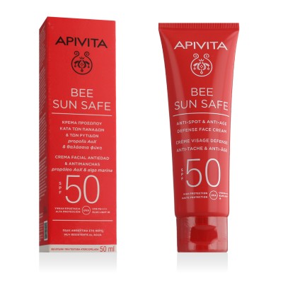 Apivita Bee Sun Safe Anti-Spot & Anti-Age Defense Face SPF 50 veido kremas su SPF, 50 ml