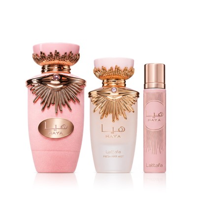 Lattafa Haya EDP 100 ml + EDP MINI 12 ml + Hair Mist 50 ml – rinkinys moterims