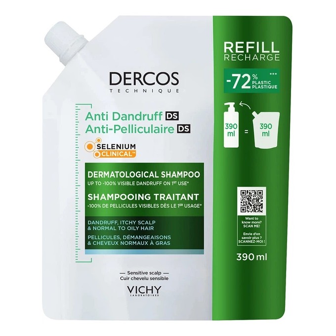Vichy Dercos Anti-Dandruff Dry Hair ECO Refill - šampūno nuo pleiskanų sausiems plaukams